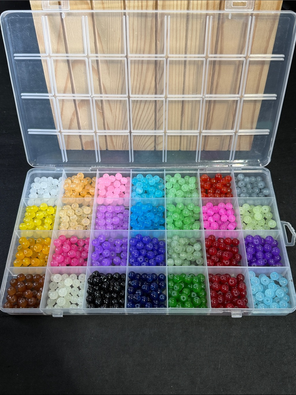 Clear Plastic Organizer Box with Multi-Color Bead Assortment